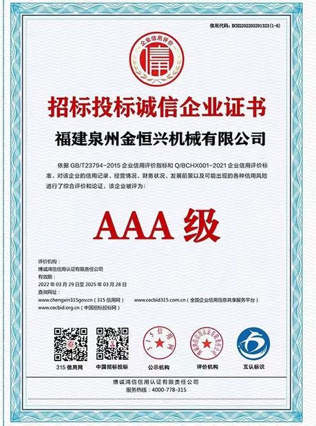 الصين Fujian Quanzhou Jinhengxing Machinery Co., Ltd الشهادات